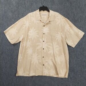 Tommy Bahama Shirt Mens Extra Large‎ Beige Palm Tree Hawaiian Camp Button Front